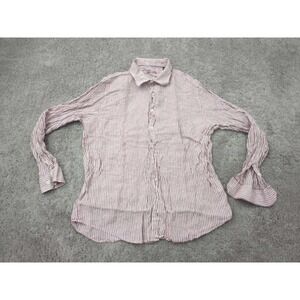Tasso Elba Linen‎ Shirt Mens 2XL Red White Striped Button Up 100% Linen Casual